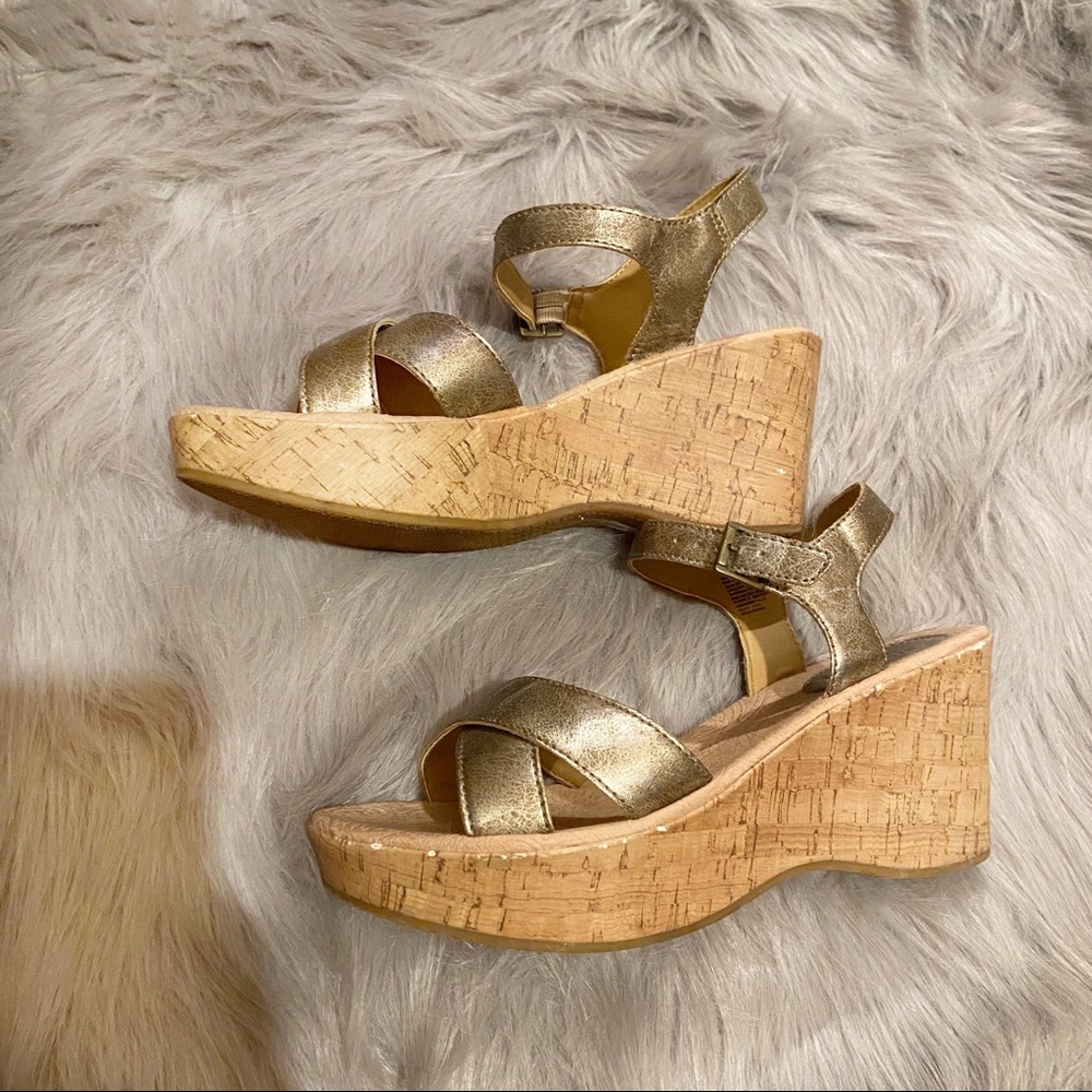 Metallic strappy wedges